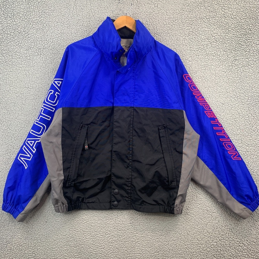 Vtg Nautica Competition Mens Windbreaker Jacket Nylon Size L Full Zip Spellout